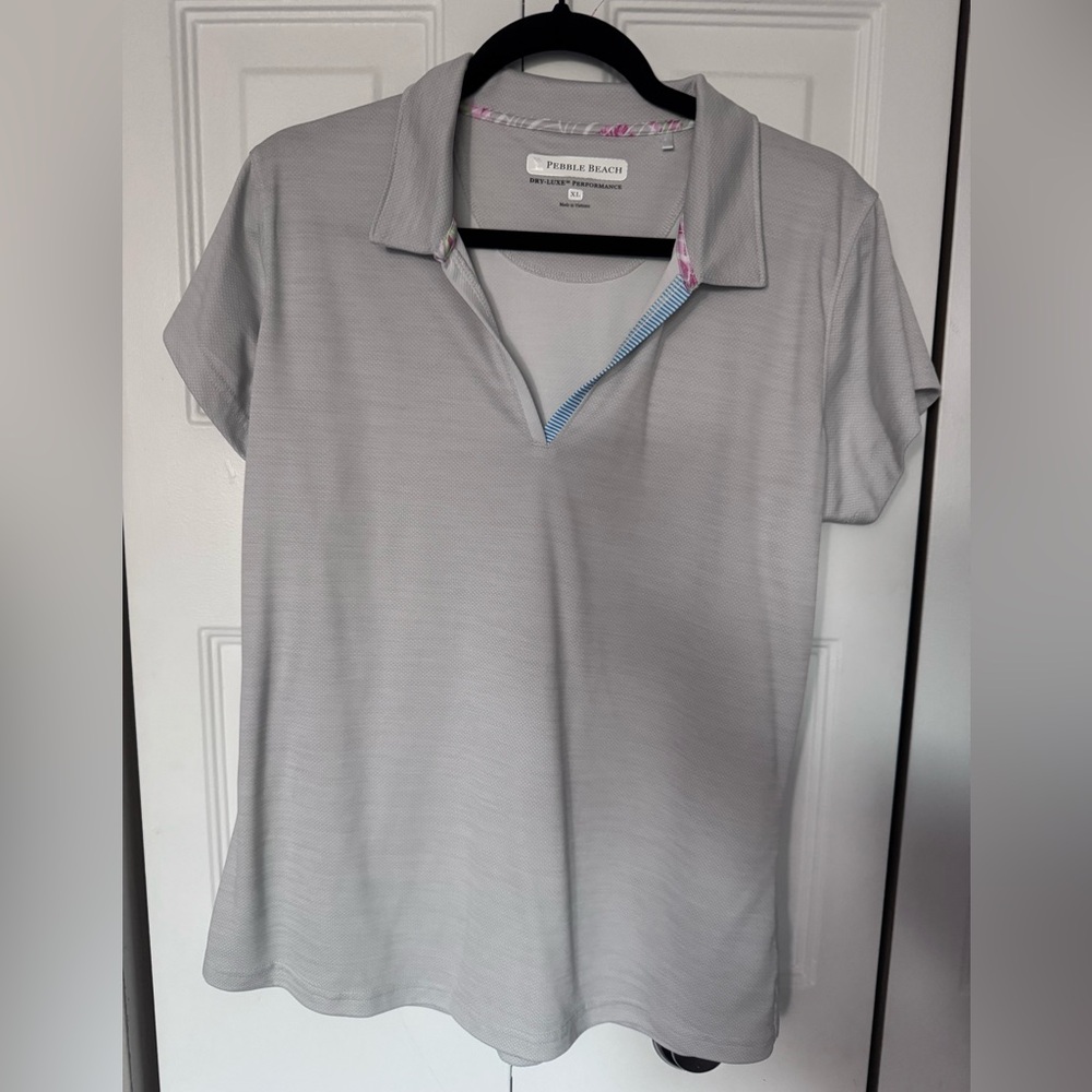 Pebble Beach Gray Polo with Pink Floral Trim